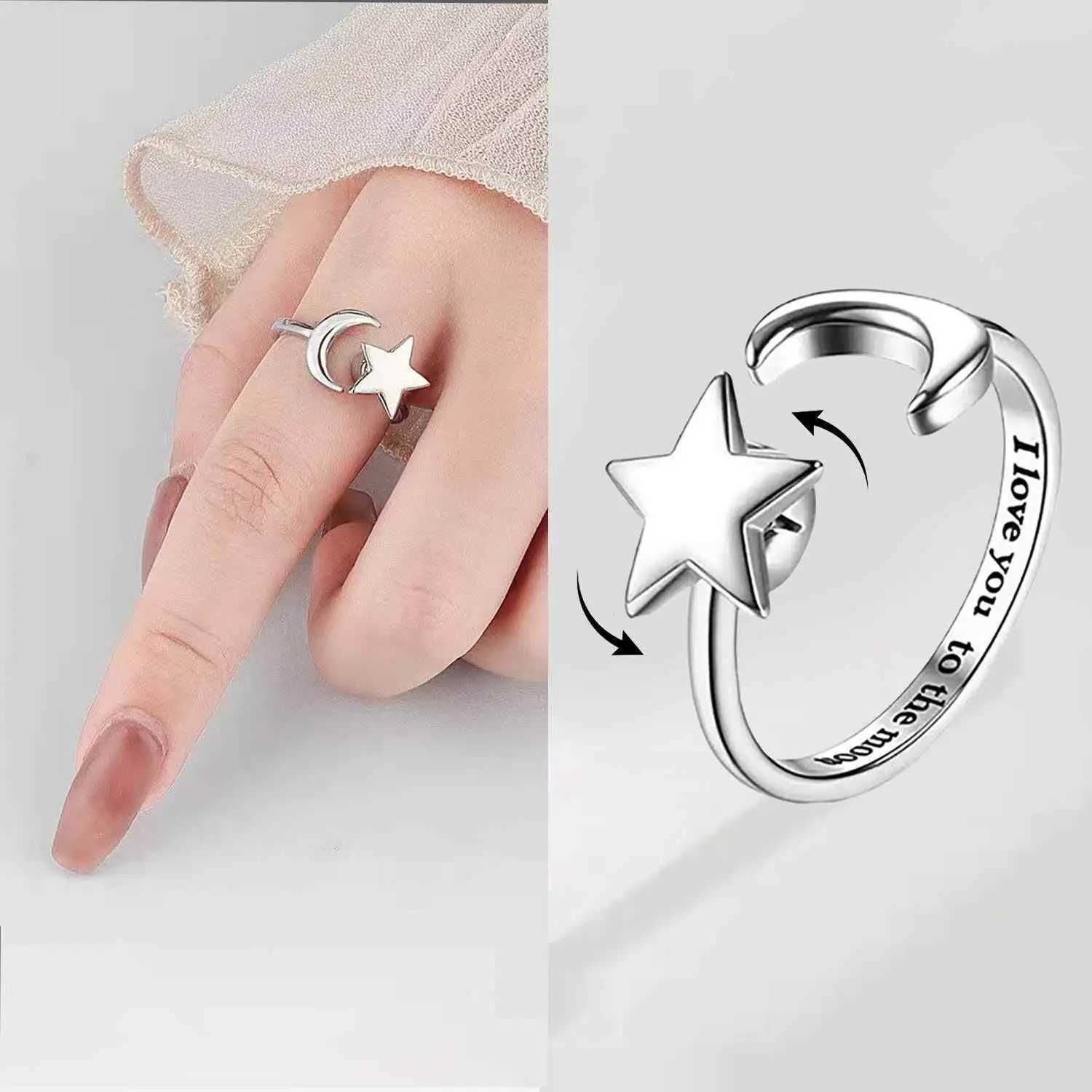 Rotating Ring Engraved Adjustable Anxiety Relief Opening Ring Decompression Zirconia In Women 2024 New Trending W250207