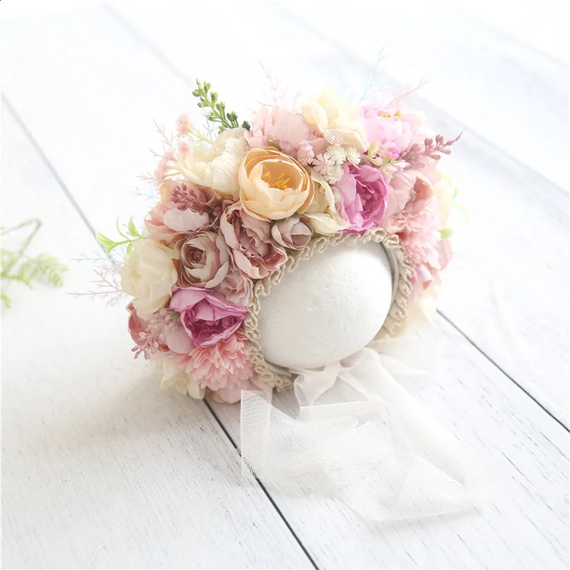 Vintage born Floral Bonnet Baby girl Hat For Knitted born Garden Flower Bonnet For Po Shoot Props 250206