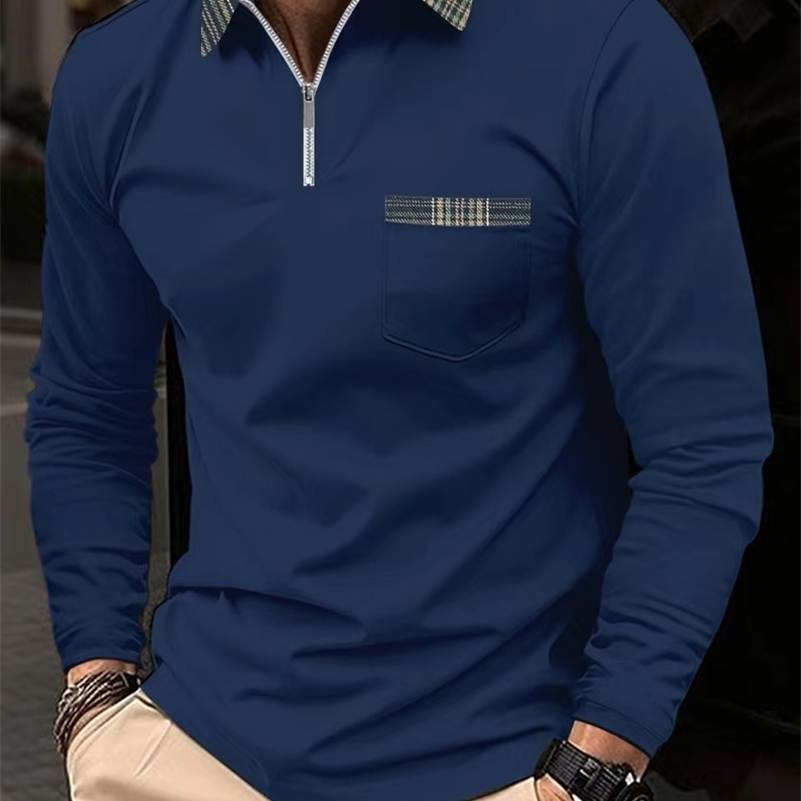 Spring and Autumn Mens Polo Zipper Shirt Pocket Collar Shirt Sports and Leisure Polo Shirt Mens FD08244360 250206