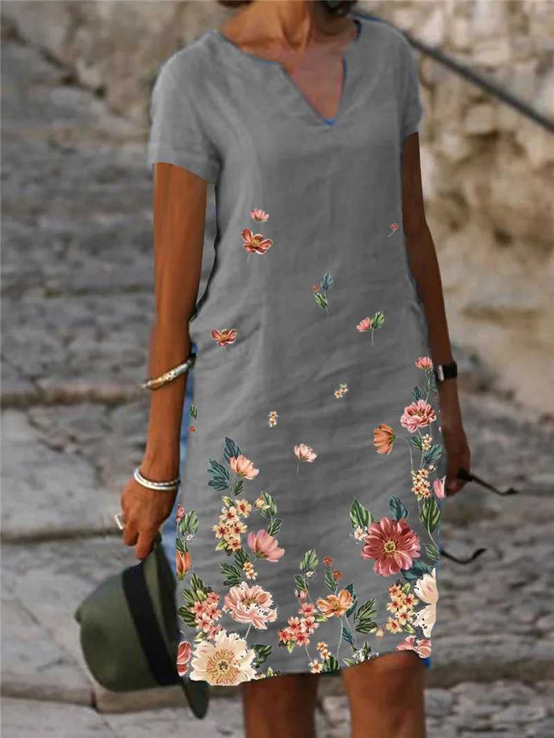 2024 Summer Ele Women Dress Oversize Printed V-neck Dresses Fe Spring Trendy Beach Fashion Casual Loose Clothes LadiesXJ2500207