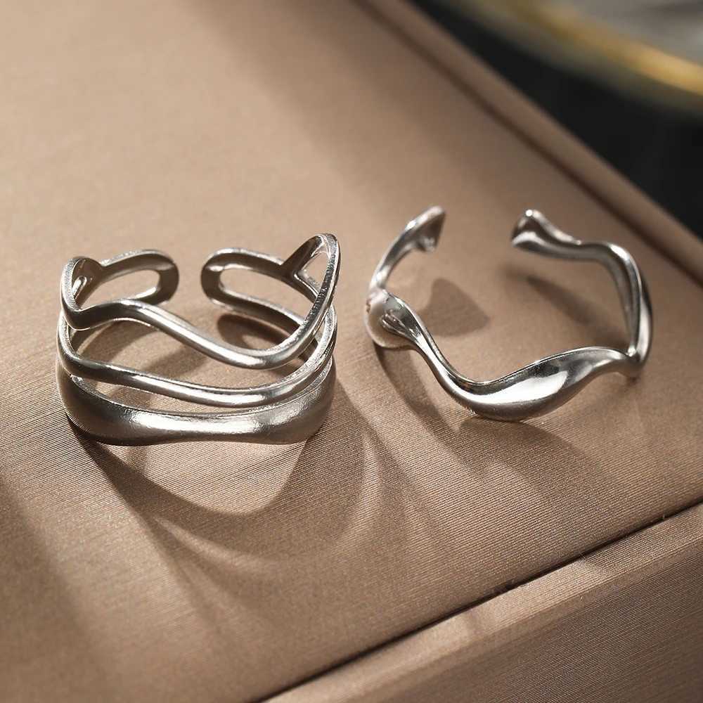 Stainless Steel Ring Asymmetric Cutout Design Exquisite Couple Rings For Women Jewelry Adjustable Gift for friends to each other W250207
