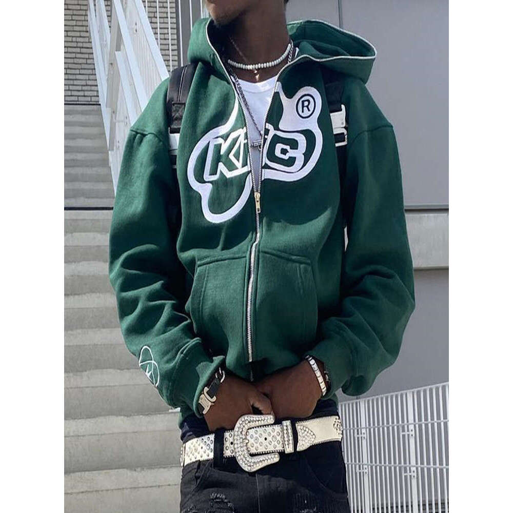 Trendy Spring Lettered Zip Hoodie with Slim Fit Long Sleeves