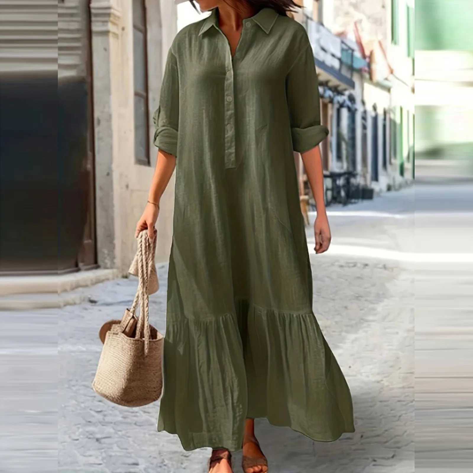 2024 Summer Cotton Linen Women Dress Black Loose Long Sve Shirt Dresses Fe Summer Casual Oversize Ele Clothes LadiesXJ2500207
