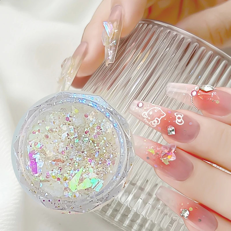 Mixed Shapes Sparkle Nail Glitter Sequins Star Heart Hexagon Translucent Pink White Flakes For Shining Decor 250115