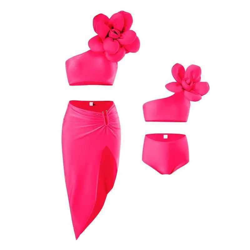 Family Mother Daughter Swimsuits Beach Sunny Bikini Swimwear Summer New Cotton Fashion Flower 3Pcs Clothes Matching Outfits W250207