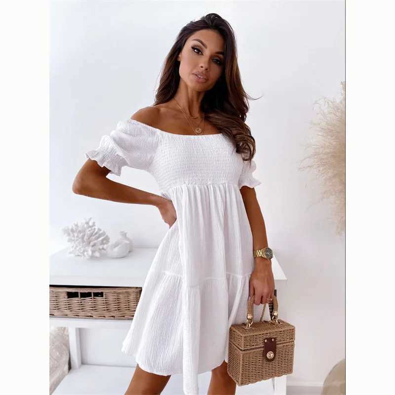 Ele Womens White Summer Backless One Shoulder Mini Dress Woman Fashionable Short Sved Chest Wrapped Party Vestidos S-3XLXJ2500207