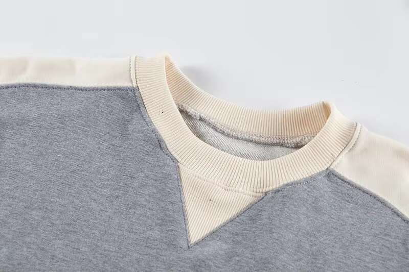 New Simple Style Patchwork Solid Color Sweatshirt Japanese Men's Women's Gray Loose Casual Pullover