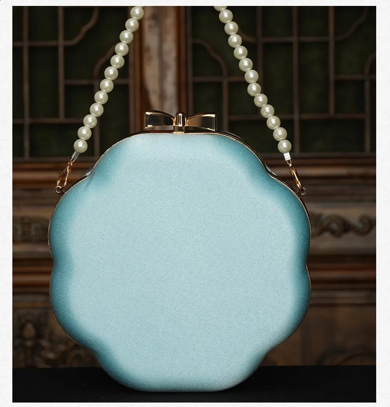 Cap Polyester Silky Fabric Embroider Small Bag Shoulder Womens Suitable for Matchinging Cheongsam Youth Mini Plant Flower Metal Frame Clas 250206