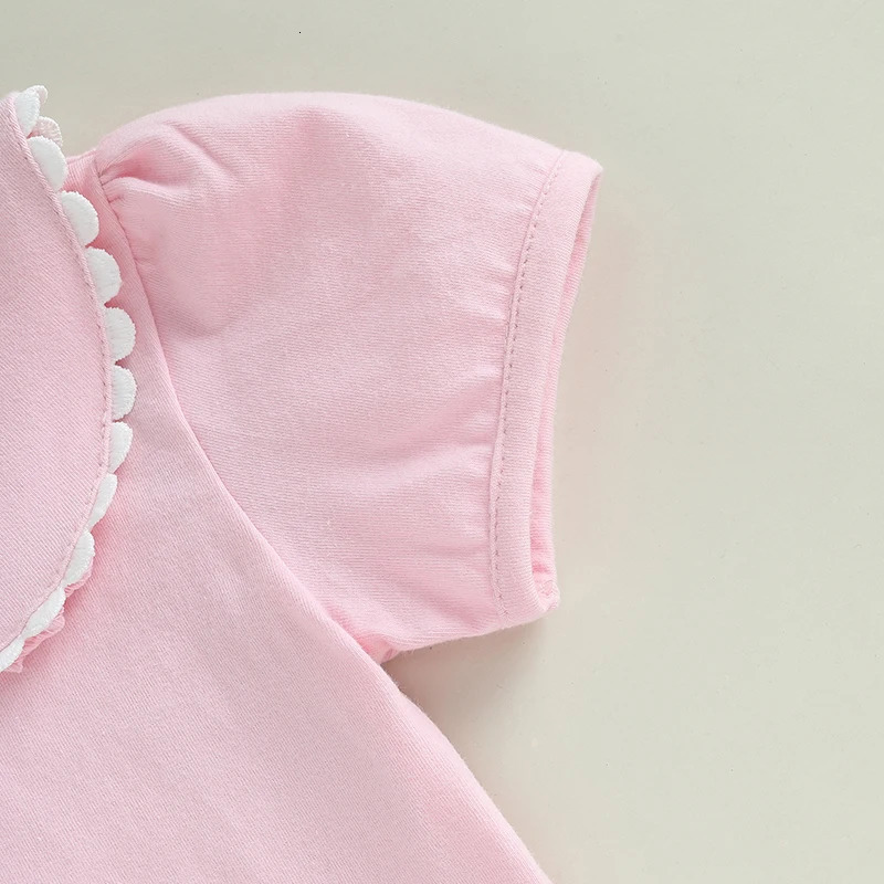 Adorable Baby Girl Summer T-Shirt with Cute Doll Collar and Stylish Contrast Color Short Sleeves for a Casual Look 250207