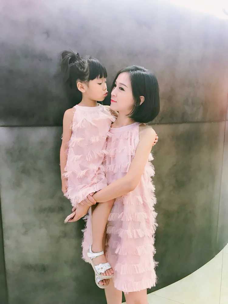 Mother Daughter Dresses Summer Sleepless Tassel Mommy and Me Dress Family Matching Clothes Family Look Mom and Daughter Dress W250207