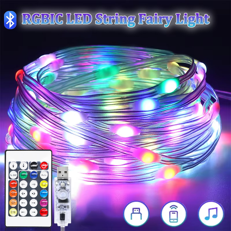 RGBIC Led Strip Light WS2812B Smart Bluetooth Remote Control String Fairy Lamp Christmas Garland Light Waterproof For Party Curtain Room