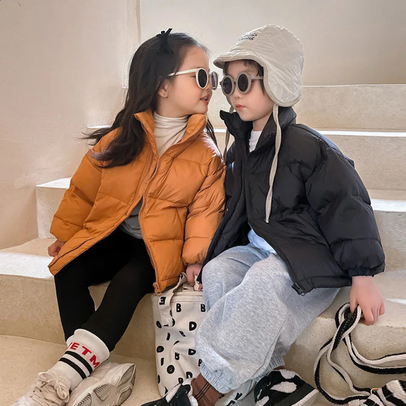 Boys Girls Casual Down Coats Children Winter Warm Jackets Kids Fashion Stand Collar Outerwear Baby Thicken Solid Color Clothes 250206