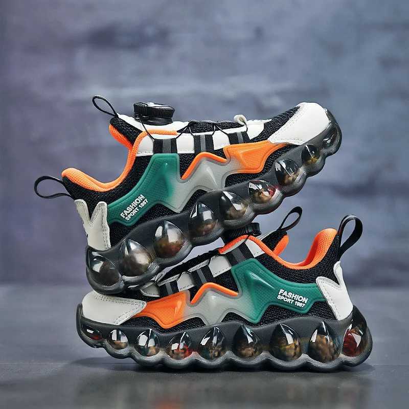 New young childrens casual sports shoes girls jelly soles childrens breathable mesh coaches casual air bubbles boys running shoes W250207