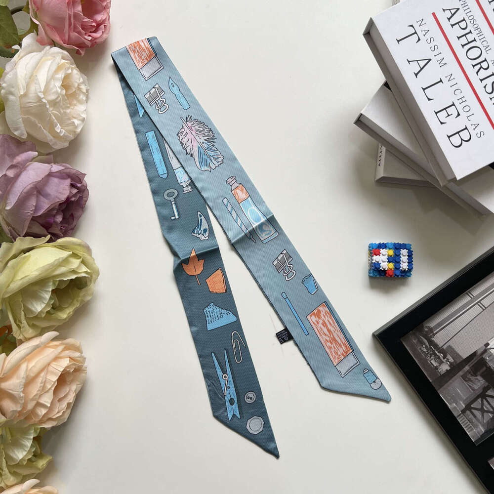 2025 Qiankun 90cm simulation silk scarf in bag, small long strip, narrow diagonal binding bag handle ribbon