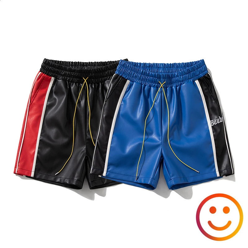 Leather Black Red Green Borad Shorts Pockets 2024 Summer Men Women High Quality Yellow Drawstring Beach Shortpant Breeches 250206