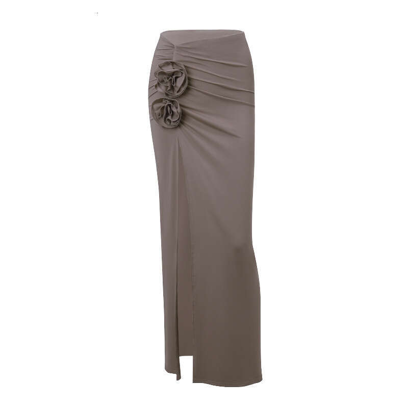 European American women's 2025 autumn French temperament high waist slit pleated wer decoration half body long skirt new style chic and elegant c