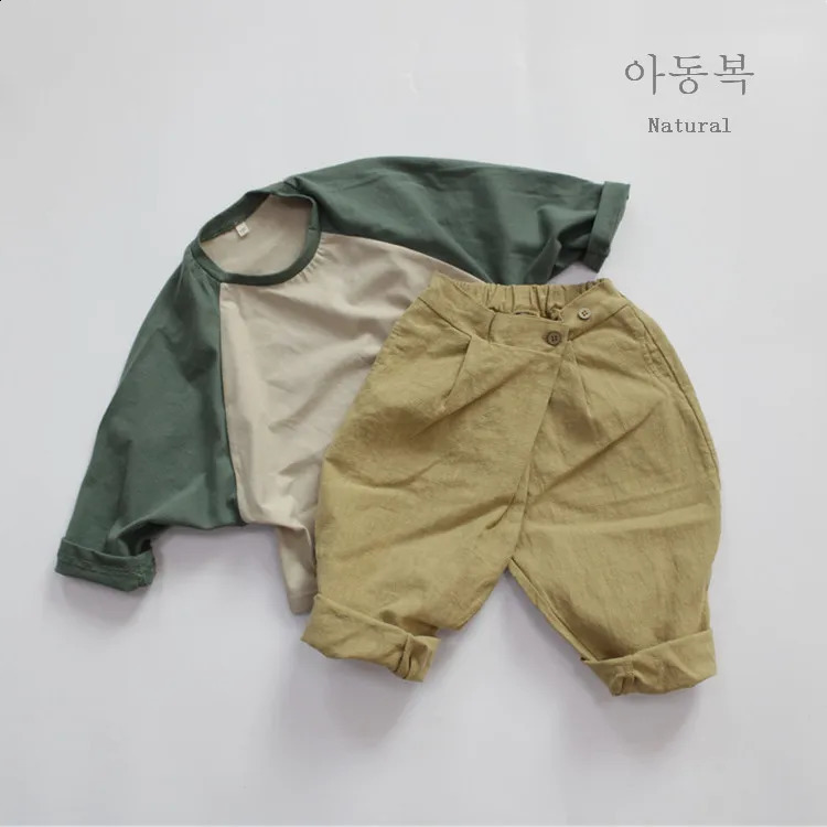 Children Girl Casual Patchwork Tops Pullover Loose Thin Long Sleeves Tees Boys Spring Simple Bottoming Shirt Cotton T-shirt 250207