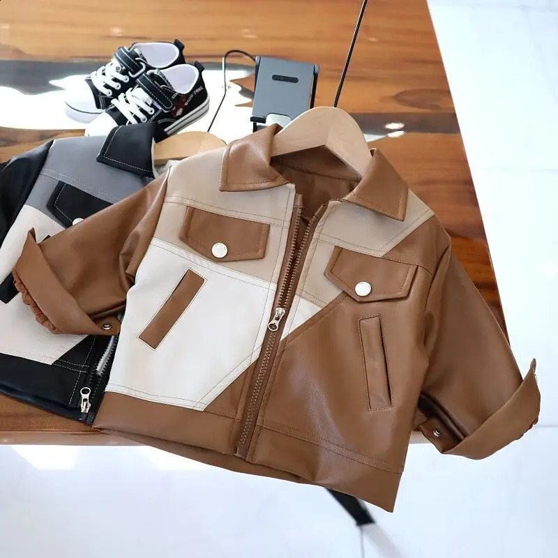 Spring Autumn Boys Leather Jackets For 2-8 Years Classics Handsome Baby Boy Pu Outerwear Kids Clothing Zipper Coats 250206