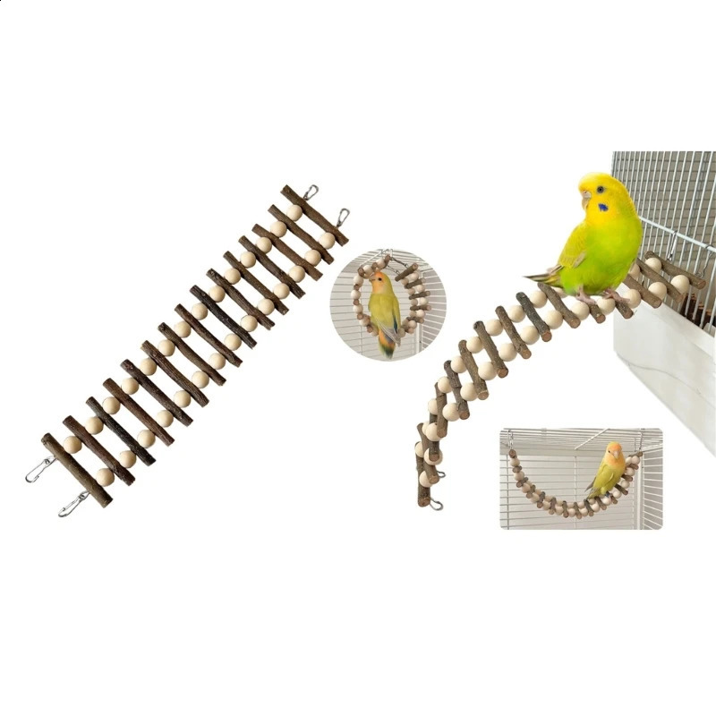Parrots Bird Cage Ladder Toy Training Perch Portable Parrot Ladder Toy with Metal Hooks for Small Medium Parrots G5AB 250206