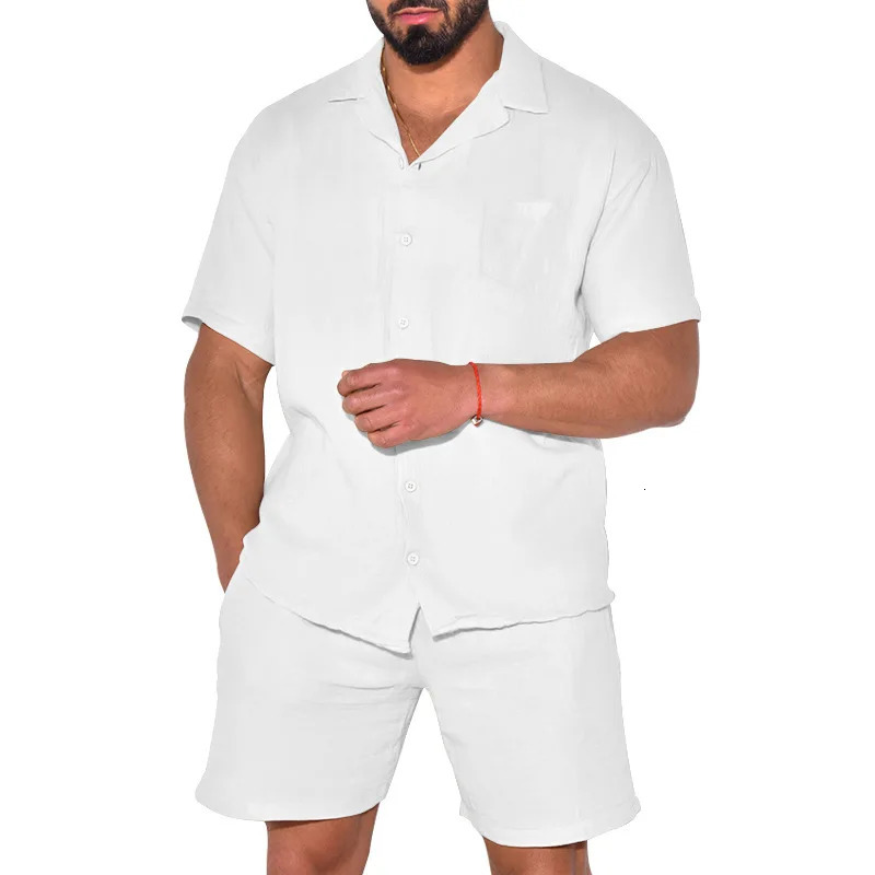 2024 Spot European and American Summer Sports Mens Short Sleeved Shorts Set Loose Casual Shirt 250207