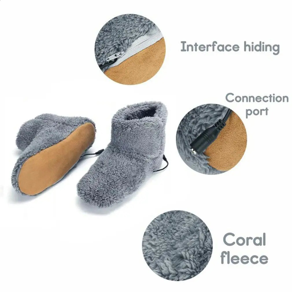 Useful Plush Washable USB Charging Warm Foot Winter Warming Slipper Foot Warmer Shoes Electric Heated Shoes 250120
