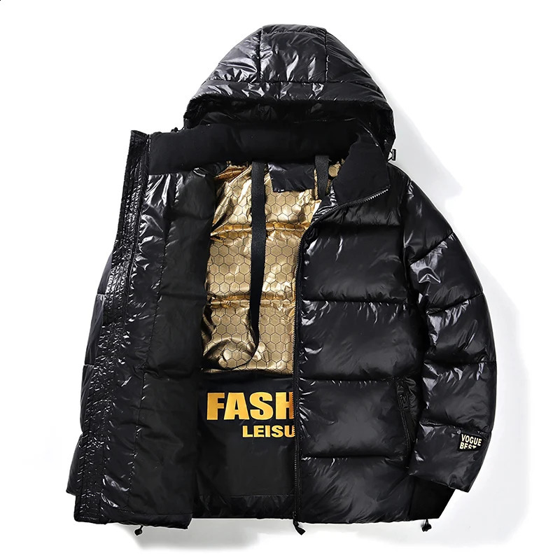 2024 Winter Warm Jacket Mens Trendy Black Gold Bright Waterproof Parka Short Womens Casual Down Cotton Padded Coat 250109