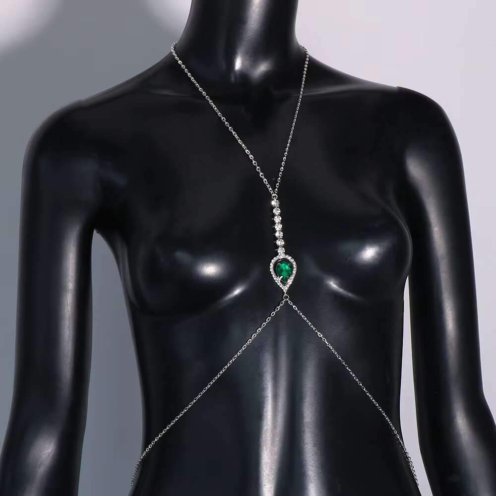 Fashion Green Crystal Chest Rhie Bikini Harness Women Sexy Body Jewelry Bra Chain gerie Accessories Decor