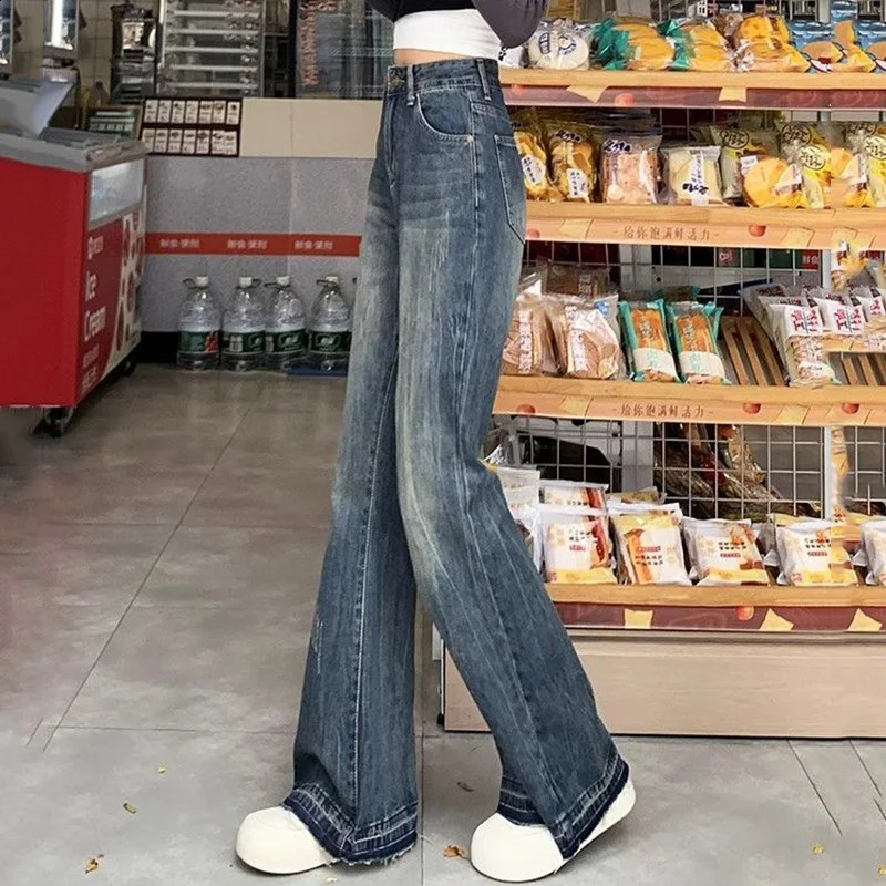 Woman Vintage High Waist Jeans Lady Fashion Street Denim Flare Pants Female Slim Fit ner Bell Bottom Trousers 250206