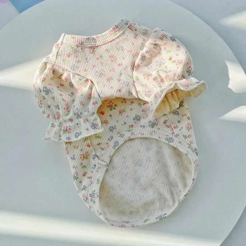 Floral Dog Clothes Pullover Hoodies Shirt Sweatshirts Bubble Sleeve O-Neck Cat Clothing For Small Dogs Chihuahua Pet Apparel #18 250206