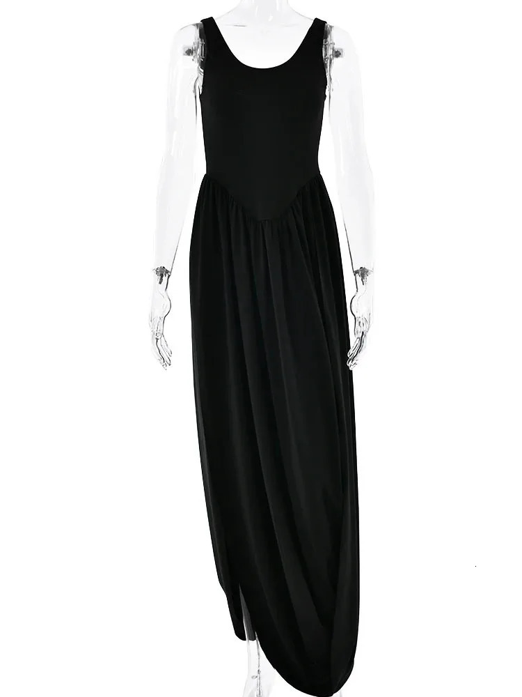 JULISSA MO Sexy High Slit Maxi Dress For Women Black Sleeveless High Waist Dress Female Autumn Slim Elegant Party Clubwear 2024 250207