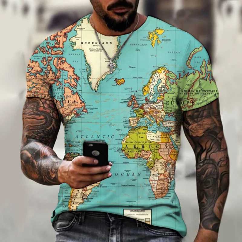 Mens short sleeve T-shirts crew neck print 3D graphics World Map/Harajuku/Fashion/Summer t shirt for menT250207