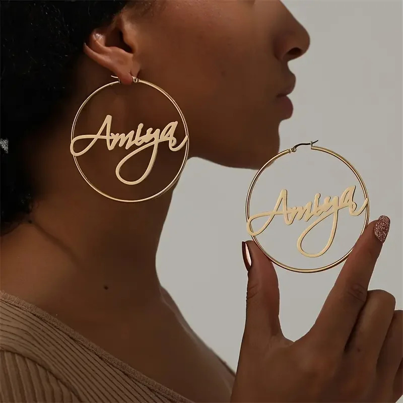 Stainless Steel Custom Name Letter Hoop Earring For Women Personalized Customized Name Cricle Earrings Wedding Jewelry Gift 250206
