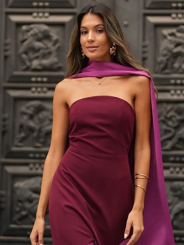 Elegant strapless patchwork work hem womens dress sleeveless shoulder color vest summer retro 250206