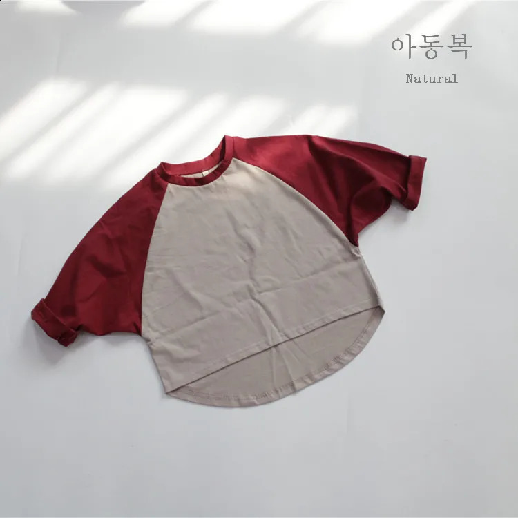 Children Girl Casual Patchwork Tops Pullover Loose Thin Long Sleeves Tees Boys Spring Simple Bottoming Shirt Cotton T-shirt 250207