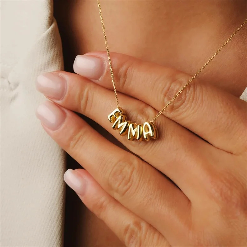 Bubble Letter Necklaces Custom 3D Bubble Letters Balloon Name Necklaces for Women 14K Gold Name Personalized Jewelry Gift 250206