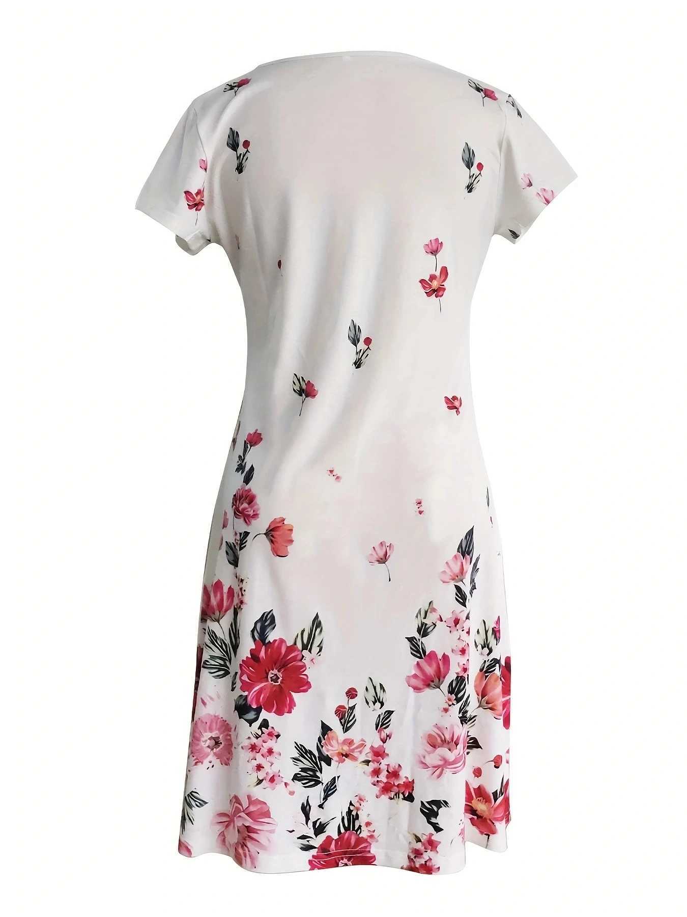 Chic Ditsy Floral Knee-High Dress -V-neckAll-Season Casual Wear Easy-Care Polyester Lining Mid Elasticity FabricXJ2500207