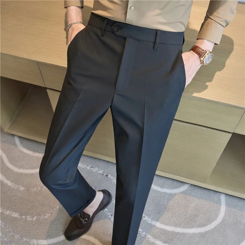 Men Suit Pants 2024 Elastic Slim Fit Formal Dress Pants Solid Casual White Trousers Pantalon Homme Wedding Party Men Clothing 250122