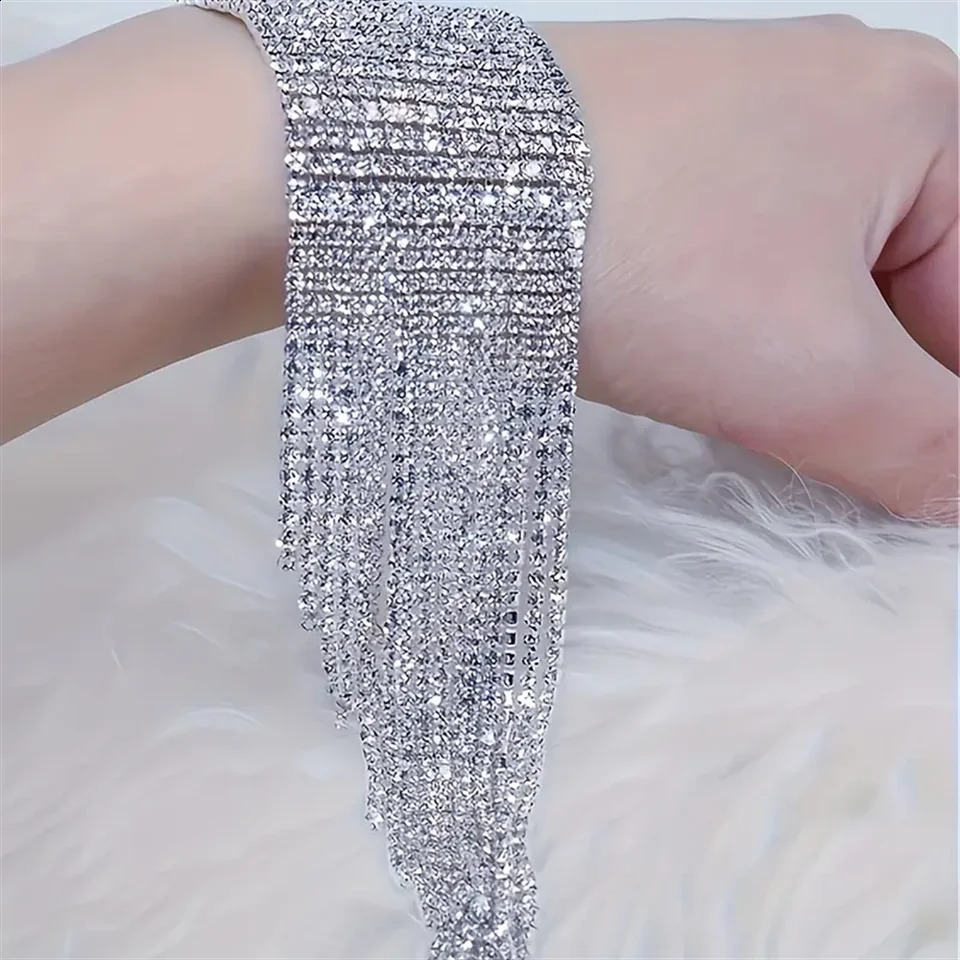 1pc Exquisite Sparkling Tassel Crystal Bracelet Jewelry Fashion Banquet Party Rhinestone Bracelet Dressing Jewelry Accessories 250206
