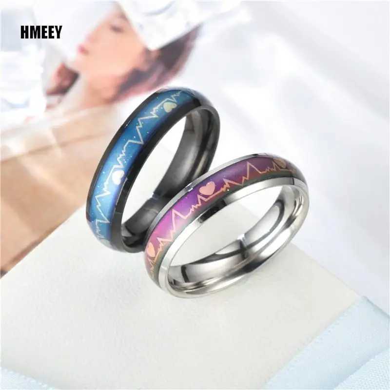 HMEEY 2023 New Mood Ring Changing Color Heartbeat Ring ECG Ring Colorful Discoloration Couple Ring W250207