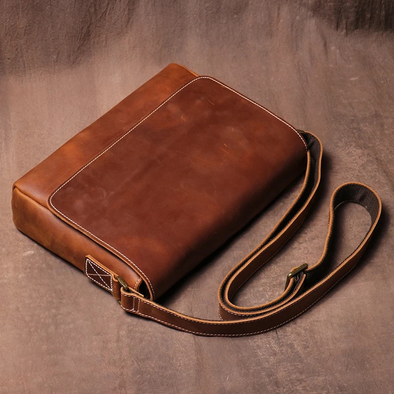 LUOKIR Vintage Crazy Horse Mens Crossbody Bag Genuine Leather Shoulder High Quality Simple Flap Cowhide Messenger Bags 250206