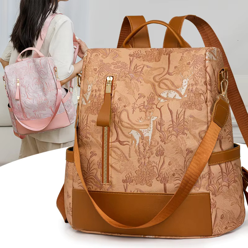 Fashion Color Blocking PU Leather Multi-Function Anti Theft Design Women's Backpack Large Capacity Leisure Travel Bags