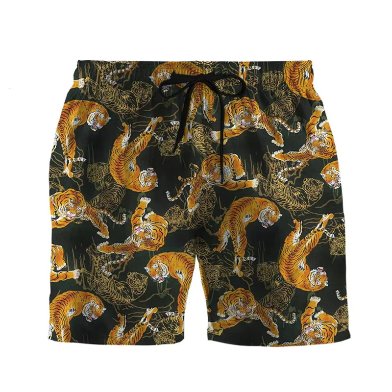 Retro Men's Beach Shorts With Fashionable Chinese Tiger Pattern 3D Printed Hawaiian Beach Casual Style Men's Pants