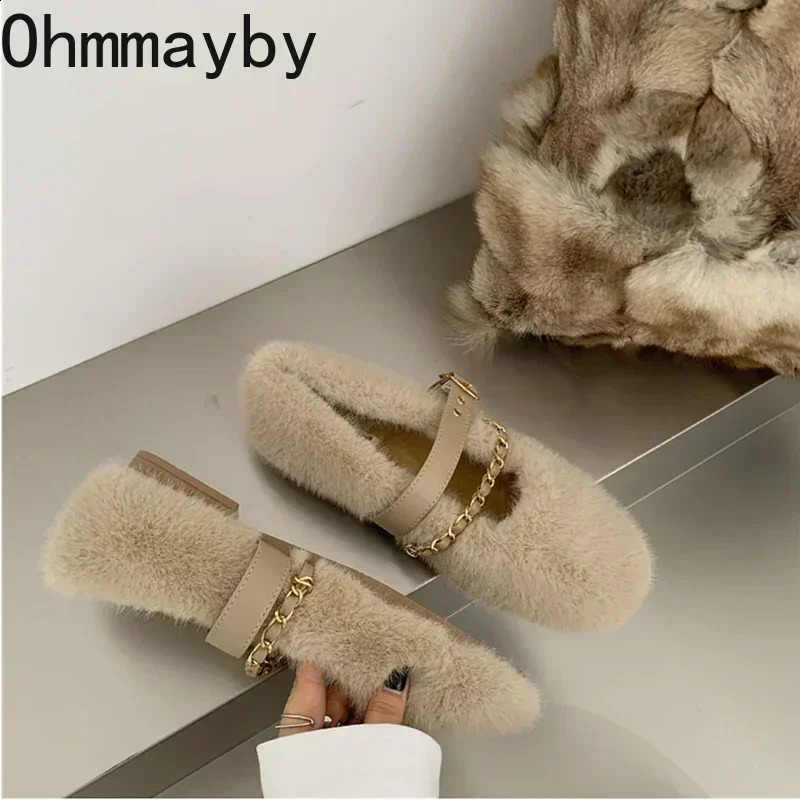 er Spring Autumn Women Warm Fur Shoes Fashion Shallow Slip On Ladies Flats Shoes Round Toe Womens Mary Jane Shoes 250206