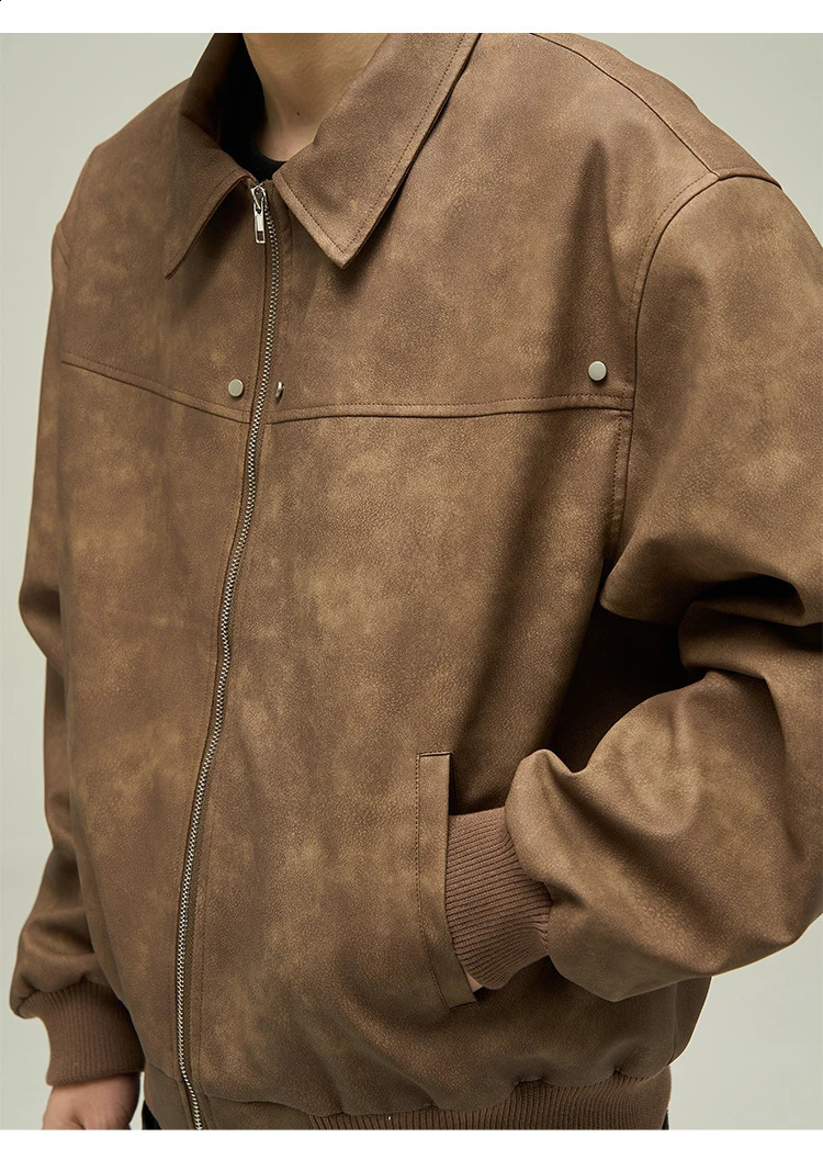 Retro American Jackets Man Street Casual Suede Bomber Coats Autumn Zipper Handsome Outwear Hip Hop Cropped Lapel Jacket y2k 250206