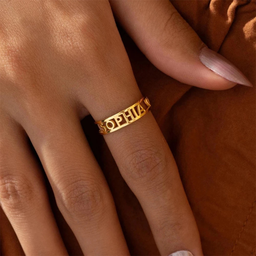 Roman Numeral Ring Custom Name Date Rings for Women Wedding Jewelry Anniversary Gift Stackable Stainless Steel Letter Anillos 250206