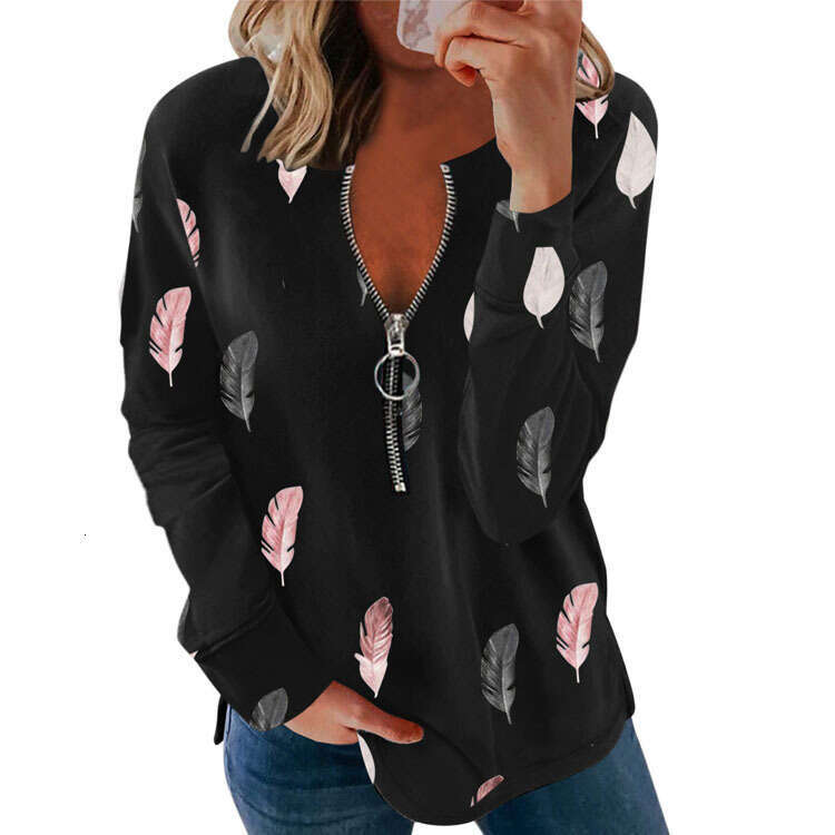 Autumn and winter hot selg V-neck zipper personalized print long sleeved women's hoodie 2024 temperament versatile new trend clothing ins