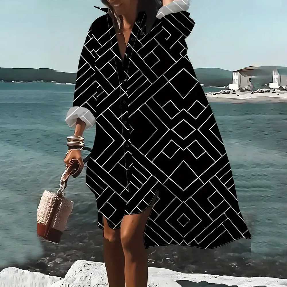 Plus Size Womens Long Sve Shirts Dress New Le 3d Printed Shirt Dress Ele Leisure Lapel Collar Shirts Summer VestidosXJ2500207