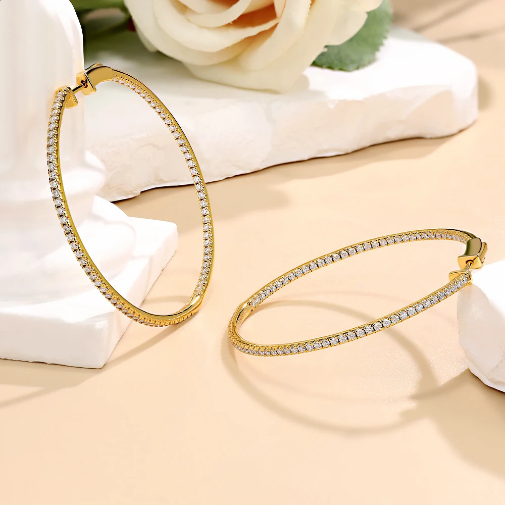 M-JAJA 50mm Full Hoop Earrings 925 Sterling Silver for Women D Color VVS1 Lab Diamond Stud Earrings Wedding Jewelry 250207