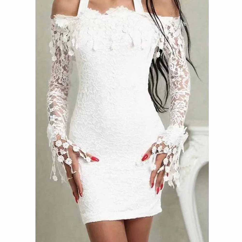 Sexy White Lace Dress Long Sve Women Dress Bodycon Off Shoulder Lace Wedding Party Clubwear Evening Short Mini Dress 2024XJ2500207
