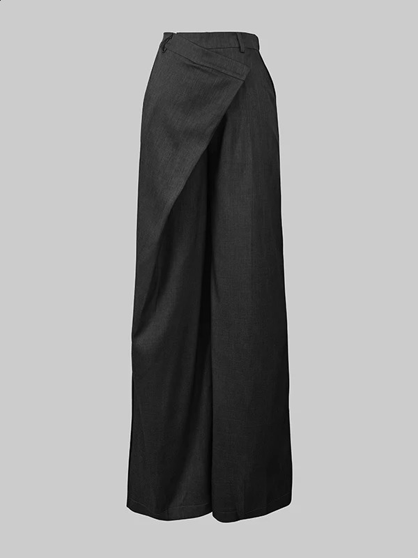 Modigirl Trendy Womens Suit Pants Autumn Spring Loose Wide Leg Asymmetric Solid Color SplitJoint High Waisted Formal Trousers 250206